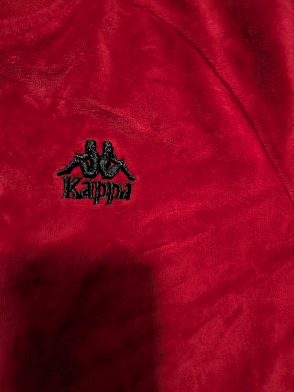 Kappa Velour Track Jacket Mens Medium Red Full Zip Omini Logo Tape Sleeve - Picture 3 of 4